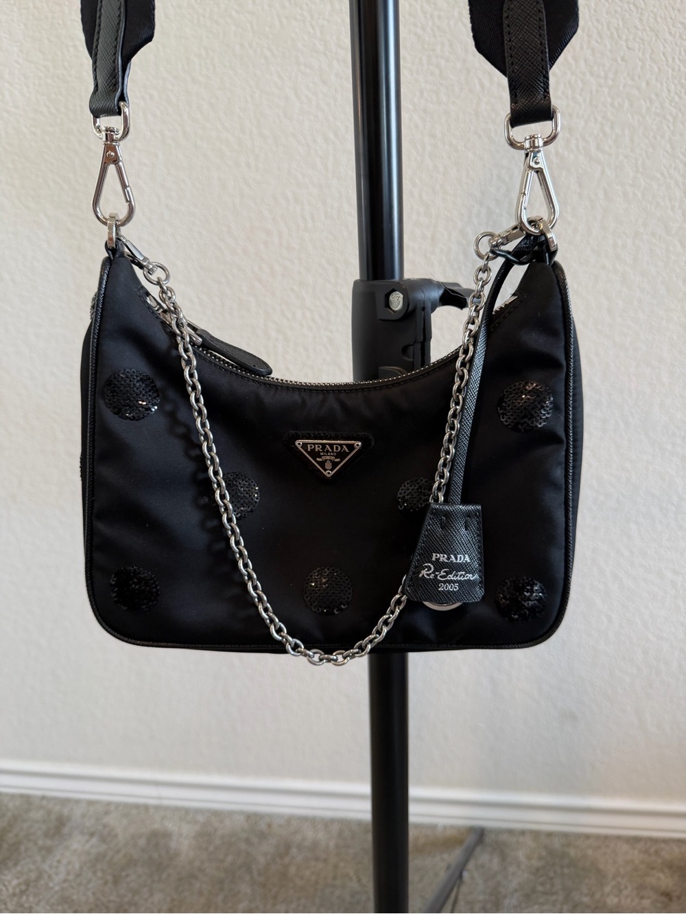 Prada Black Sequin Polka Dot Re-Edition Crossbody Bag - Picture 6 of 10